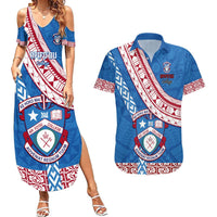 Custom Apifoou College Couples Matching Summer Maxi Dress and Hawaiian Shirt Tongan Kupesi Pattern LT05 Blue - Polynesian Pride
