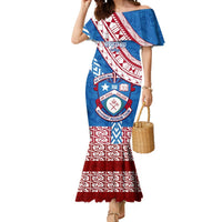 Custom Apifoou College Mermaid Dress Tongan Kupesi Pattern LT05 Women Blue - Polynesian Pride