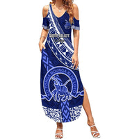 Custom Queen Salote College Summer Maxi Dress Tongan Kupesi Pattern LT05 Women Blue - Polynesian Pride