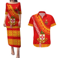 Custom Kolisi Tonga Couples Matching Puletasi Dress and Hawaiian Shirt Tongan Kupesi Pattern LT05 Red - Polynesian Pride