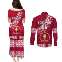 Custom Beulah College Couples Matching Puletasi Dress and Long Sleeve Button Shirts Tongan Kupesi Pattern LT05 - Polynesian Pride