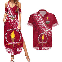 Custom Beulah College Couples Matching Summer Maxi Dress and Hawaiian Shirt Tongan Kupesi Pattern LT05 Red - Polynesian Pride