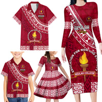 Custom Beulah College Family Matching Long Sleeve Bodycon Dress and Hawaiian Shirt Tongan Kupesi Pattern LT05 - Polynesian Pride