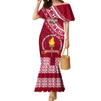Custom Beulah College Mermaid Dress Tongan Kupesi Pattern LT05 Women Red - Polynesian Pride