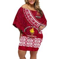 Custom Beulah College Off Shoulder Short Dress Tongan Kupesi Pattern LT05 Women Red - Polynesian Pride