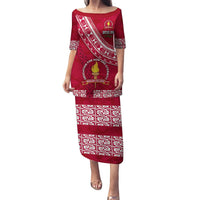 Custom Beulah College Puletasi Tongan Kupesi Pattern LT05 Long Dress Red - Polynesian Pride