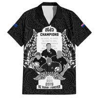 Custom New Zealand Rugby Family Matching Short Sleeve Bodycon Dress and Hawaiian Shirt The Haka With Champions Cup LT05 Dad's Shirt - Short Sleeve Black - Polynesian Pride