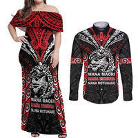 Aotearoa Mana Maori Couples Matching Off Shoulder Maxi Dress and Long Sleeve Button Shirt Toitu Te Tiriti