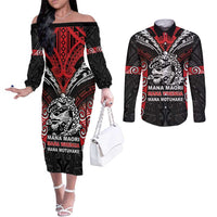 Aotearoa Mana Maori Couples Matching Off The Shoulder Long Sleeve Dress and Long Sleeve Button Shirt Toitu Te Tiriti