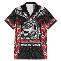 Aotearoa Mana Maori Family Matching Mermaid Dress and Hawaiian Shirt Toitu Te Tiriti LT05 Dad's Shirt - Short Sleeve Black - Polynesian Pride