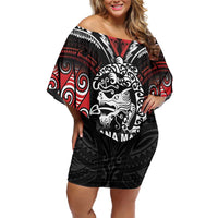 Aotearoa Mana Maori Family Matching Off Shoulder Short Dress and Hawaiian Shirt Toitu Te Tiriti LT05 Mom's Dress Black - Polynesian Pride