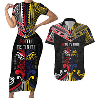 Tokelau And Aotearoa Couples Matching Short Sleeve Bodycon Dress and Hawaiian Shirt Together For Te Tiriti O Waitangi LT05 Black - Polynesian Pride