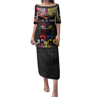 Tokelau And Aotearoa Family Matching Puletasi and Hawaiian Shirt Together For Te Tiriti O Waitangi LT05 Mom's Dress Black - Polynesian Pride