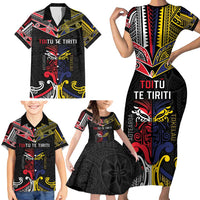 Tokelau And Aotearoa Family Matching Short Sleeve Bodycon Dress and Hawaiian Shirt Together For Te Tiriti O Waitangi LT05 - Polynesian Pride