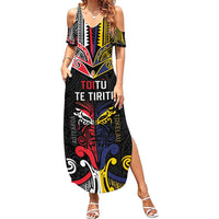 Tokelau And Aotearoa Family Matching Summer Maxi Dress and Hawaiian Shirt Together For Te Tiriti O Waitangi LT05 Mom's Dress Black - Polynesian Pride