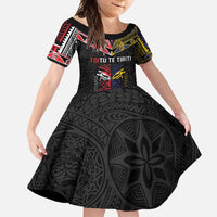 Tokelau And Aotearoa Family Matching Tank Maxi Dress and Hawaiian Shirt Together For Te Tiriti O Waitangi LT05 Daughter's Dress Black - Polynesian Pride