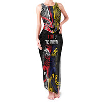 Tokelau And Aotearoa Family Matching Tank Maxi Dress and Hawaiian Shirt Together For Te Tiriti O Waitangi LT05 Mom's Dress Black - Polynesian Pride