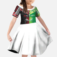 Cook Islands And Aotearoa Family Matching Short Sleeve Bodycon Dress and Hawaiian Shirt Together For Te Tiriti O Waitangi LT05 Daughter's Dress Black - Polynesian Pride