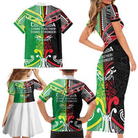 Cook Islands And Aotearoa Family Matching Short Sleeve Bodycon Dress and Hawaiian Shirt Together For Te Tiriti O Waitangi LT05 - Polynesian Pride