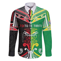 Cook Islands And Aotearoa Family Matching Short Sleeve Bodycon Dress and Hawaiian Shirt Together For Te Tiriti O Waitangi LT05 Dad's Shirt - Long Sleeve Black - Polynesian Pride