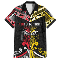 Niue And Aotearoa Family Matching Puletasi and Hawaiian Shirt Together For Te Tiriti O Waitangi LT05 Dad's Shirt - Short Sleeve Black - Polynesian Pride