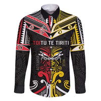 Niue And Aotearoa Family Matching Short Sleeve Bodycon Dress and Hawaiian Shirt Together For Te Tiriti O Waitangi LT05 Dad's Shirt - Long Sleeve Black - Polynesian Pride
