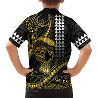 Hawaii Ikaika Warrior Helmet Family Matching Off The Shoulder Long Sleeve Dress and Hawaiian Shirt Gold Style LT05 - Polynesian Pride