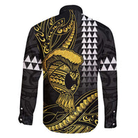 Hawaii Ikaika Warrior Helmet Family Matching Short Sleeve Bodycon Dress and Hawaiian Shirt Gold Style