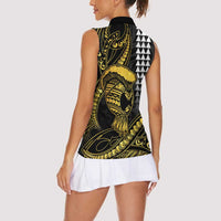 Hawaii Ikaika Warrior Helmet Women Sleeveless Polo Shirt Gold Style LT05 - Polynesian Pride