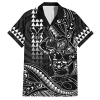 Hawaii Ikaika Warrior Helmet Family Matching Off The Shoulder Long Sleeve Dress and Hawaiian Shirt Black Tribal Tattoo LT05 Dad's Shirt - Short Sleeve Black - Polynesian Pride