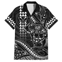 Hawaii Ikaika Warrior Helmet Family Matching Puletasi and Hawaiian Shirt Black Tribal Tattoo LT05 Dad's Shirt - Short Sleeve Black - Polynesian Pride