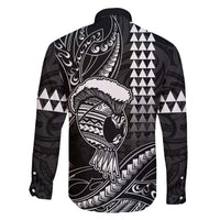 Hawaii Ikaika Warrior Helmet Family Matching Short Sleeve Bodycon Dress and Hawaiian Shirt Black Tribal Tattoo LT05 - Polynesian Pride