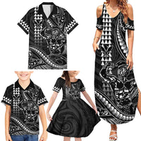 Hawaii Ikaika Warrior Helmet Family Matching Summer Maxi Dress and Hawaiian Shirt Black Tribal Tattoo LT05 - Polynesian Pride