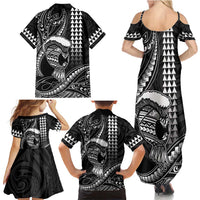 Hawaii Ikaika Warrior Helmet Family Matching Summer Maxi Dress and Hawaiian Shirt Black Tribal Tattoo LT05 - Polynesian Pride