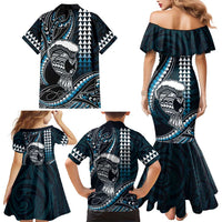 Hawaii Ikaika Warrior Helmet Family Matching Mermaid Dress and Hawaiian Shirt Blue Tribal Tattoo LT05 - Polynesian Pride