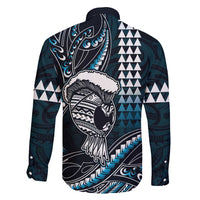 Hawaii Ikaika Warrior Helmet Family Matching Mermaid Dress and Hawaiian Shirt Blue Tribal Tattoo LT05 - Polynesian Pride
