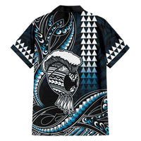 Hawaii Ikaika Warrior Helmet Family Matching Short Sleeve Bodycon Dress and Hawaiian Shirt Blue Tribal Tattoo LT05 - Polynesian Pride