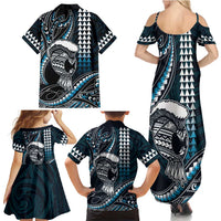 Hawaii Ikaika Warrior Helmet Family Matching Summer Maxi Dress and Hawaiian Shirt Blue Tribal Tattoo LT05 - Polynesian Pride