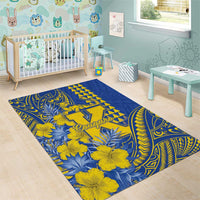 Hawaii Kaiser High School Area Rug Tribal Tattoo With Hibiscus Flowers