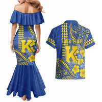 Personalised Hawaii Kaiser High School Couples Matching Mermaid Dress and Hawaiian Shirt Tribal Tattoo With Hibiscus Flowers LT05 - Polynesian Pride