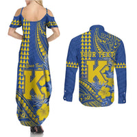 Personalised Hawaii Kaiser High School Couples Matching Summer Maxi Dress and Long Sleeve Button Shirt Tribal Tattoo With Hibiscus Flowers