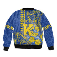 Personalised Hawaii Kaiser High School Sleeve Zip Bomber Jacket Tribal Tattoo With Hibiscus Flowers