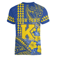 Personalised Hawaii Kaiser High School Women V-Neck T-Shirt Tribal Tattoo With Hibiscus Flowers