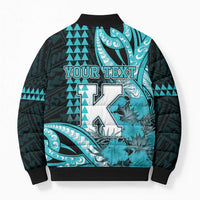 Personalised Hawaii Kapolei High School Bomber Puffer Jacket Tribal Tattoo With Hibiscus Flowers