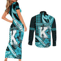 Personalised Hawaii Kapolei High School Couples Matching Short Sleeve Bodycon Dress and Long Sleeve Button Shirt Tribal Tattoo With Hibiscus Flowers LT05 - Polynesian Pride