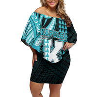 Personalised Hawaii Kapolei High School Off Shoulder Short Dress Tribal Tattoo With Hibiscus Flowers