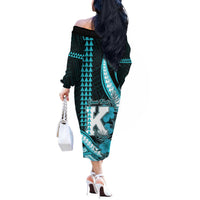Personalised Hawaii Kapolei High School Off The Shoulder Long Sleeve Dress Tribal Tattoo With Hibiscus Flowers