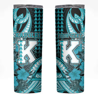 Personalised Hawaii Kapolei High School Skinny Tumbler Tribal Tattoo With Hibiscus Flowers LT05 Dark Teal - Polynesian Pride