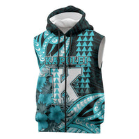 Personalised Hawaii Kapolei High School Sleeveless Zip Hoodie Tribal Tattoo With Hibiscus Flowers