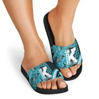 Hawaii Kapolei High School Slide Sandals Tribal Tattoo With Hibiscus Flowers